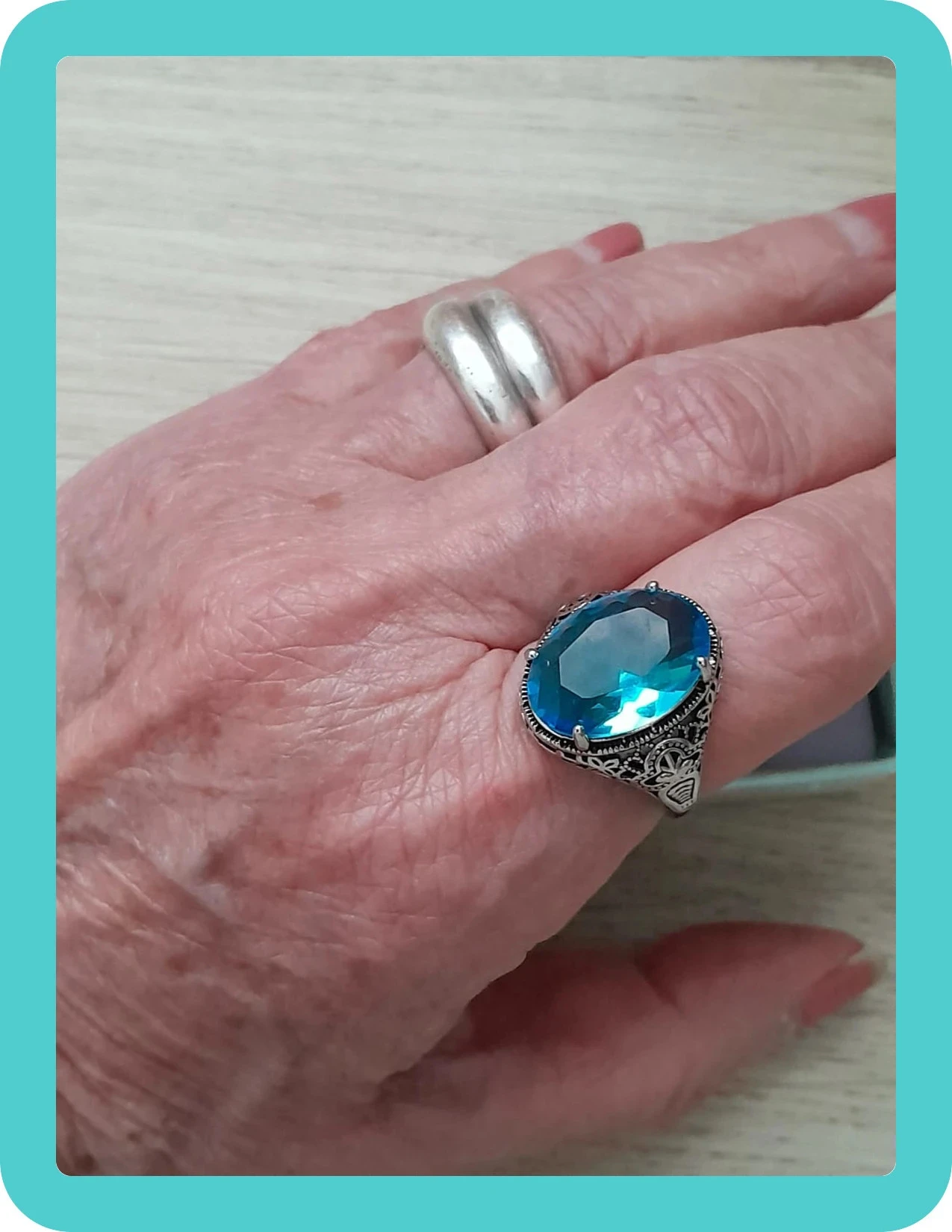 Magnifique ring, vintage stijl, blauwe steen, maat 60 – photo 5
